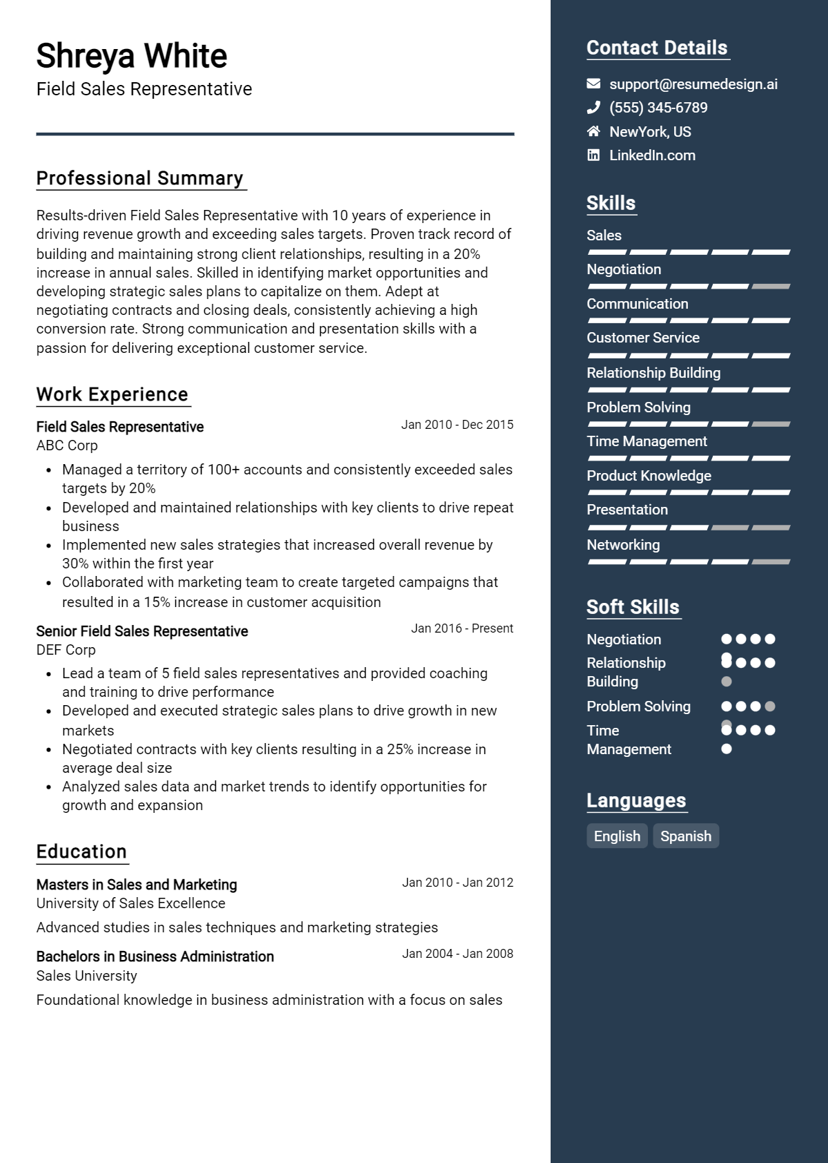 Field Sales Representative Resume Example