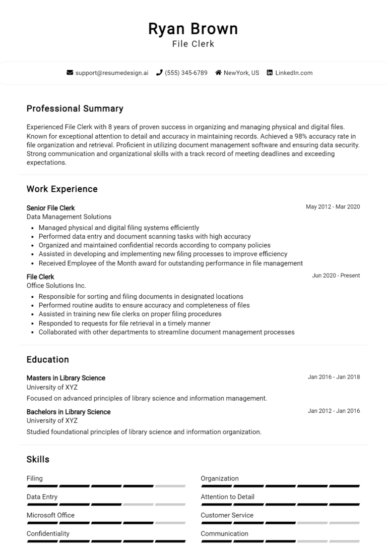 19 File Clerk Resume Examples And Templates for 2025