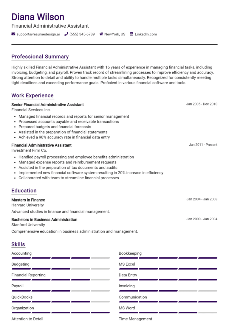 25 Financial Administrative Assistant Resume Examples And Templates for 2025