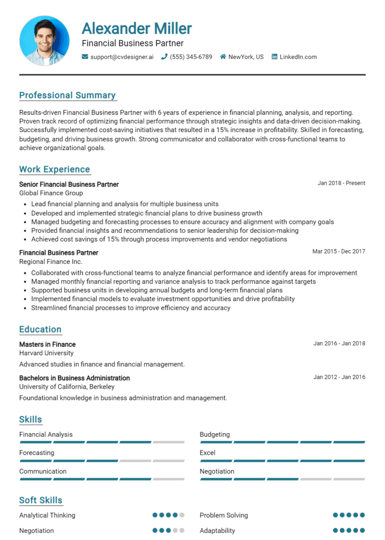 18 Financial Business Partner Resume Examples And Templates for 2025