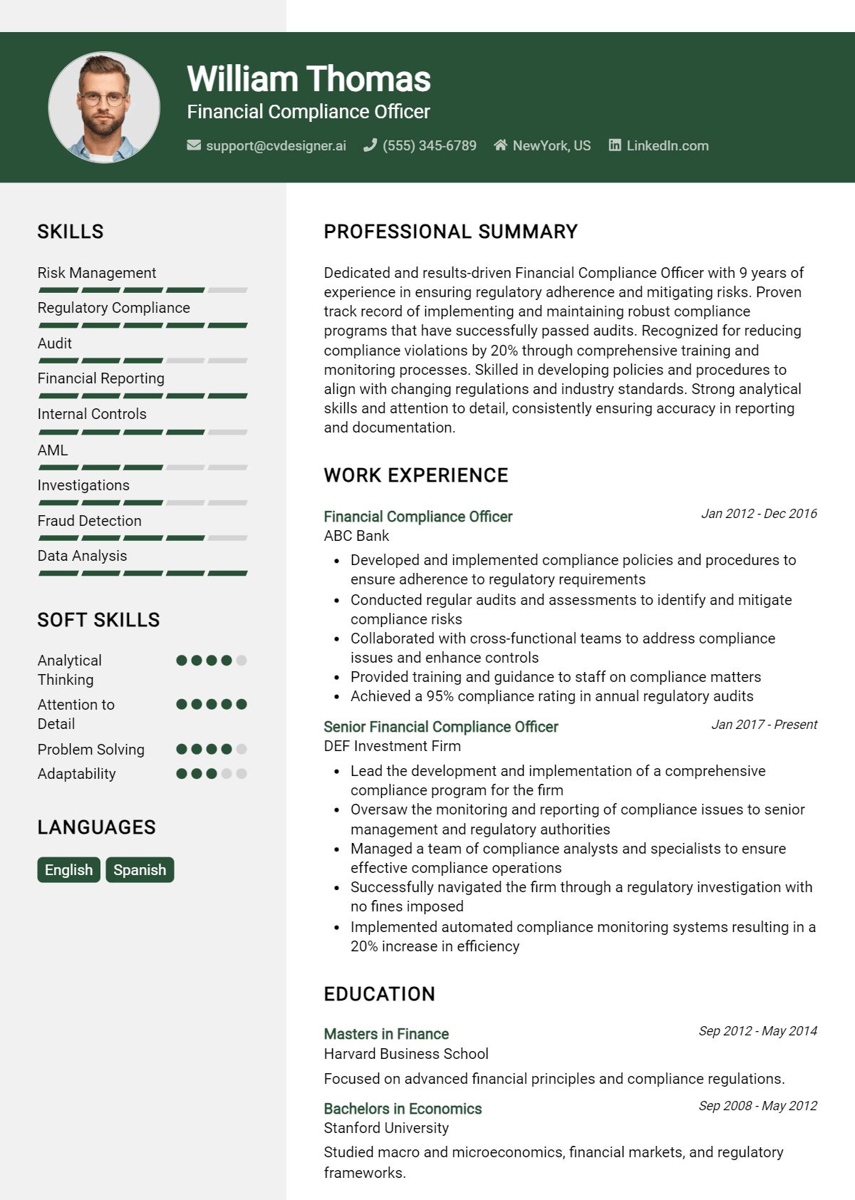 Financial Compliance Officer Resume Example