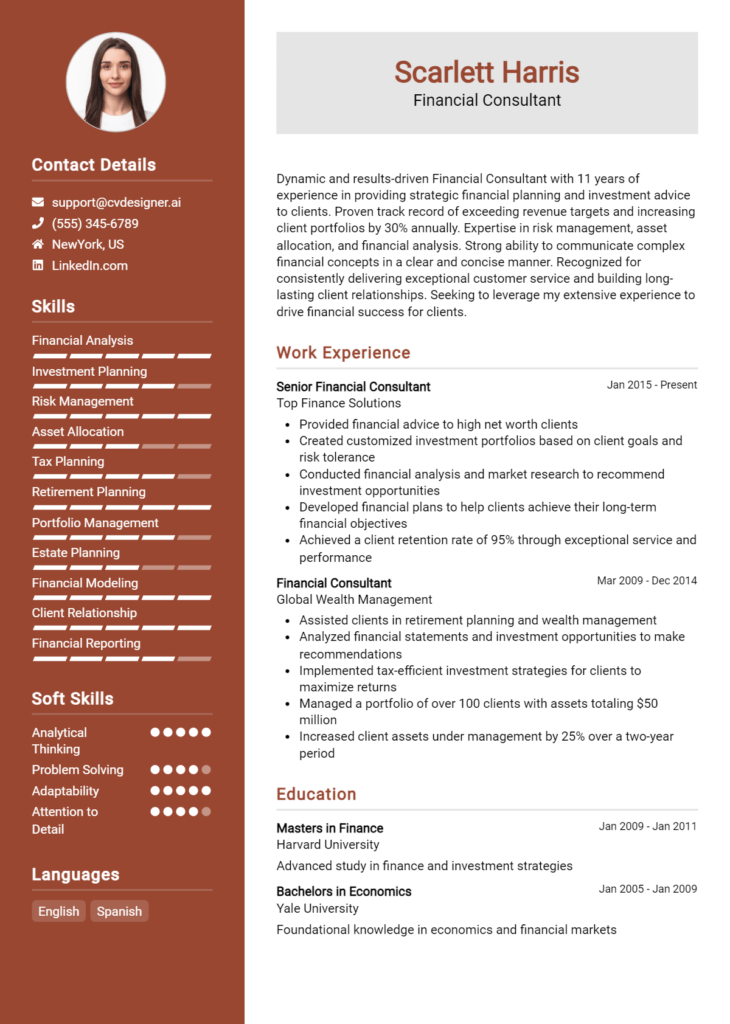 Financial Consultant Resume Example