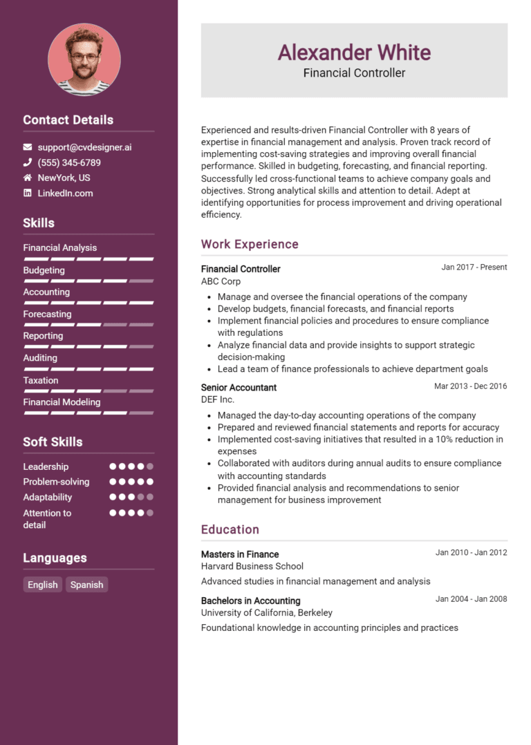 18 Financial Controller Resume Examples And Templates for 2025: Free Samples