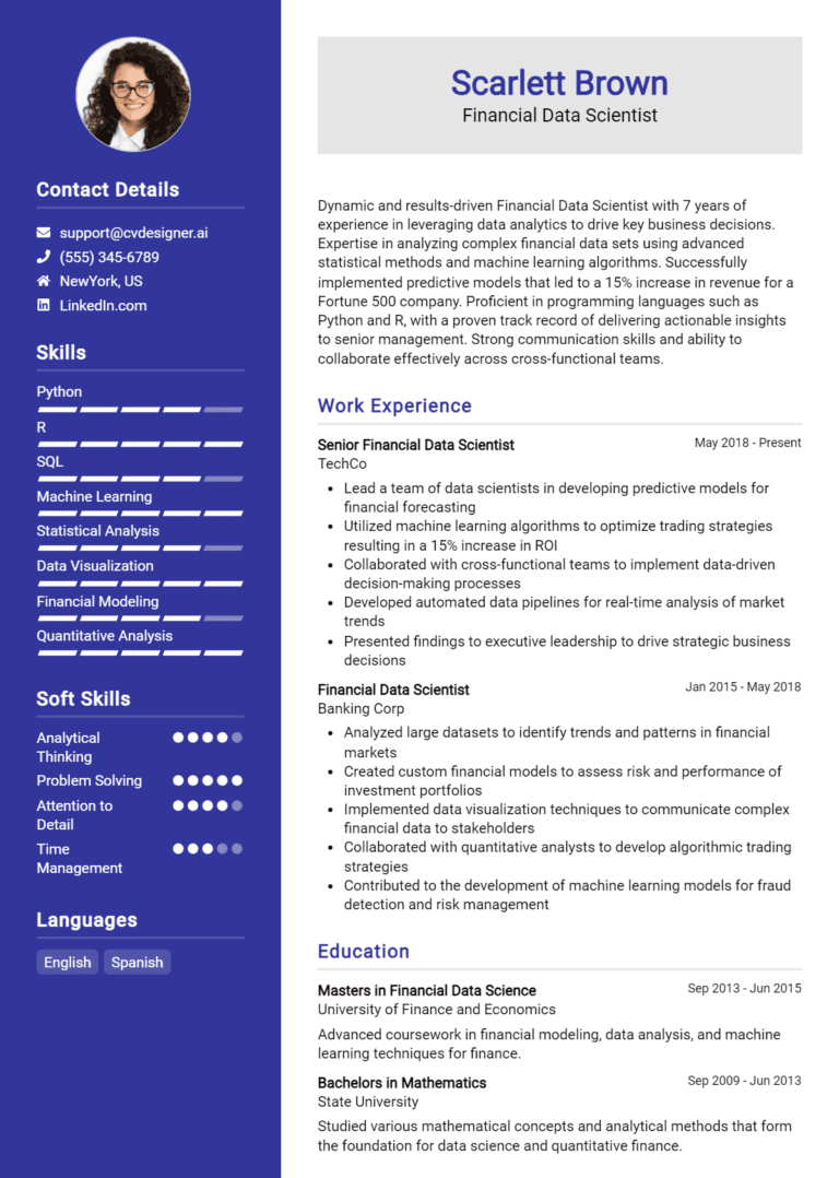 18 Financial Data Scientist Resume Examples And Templates for 2025