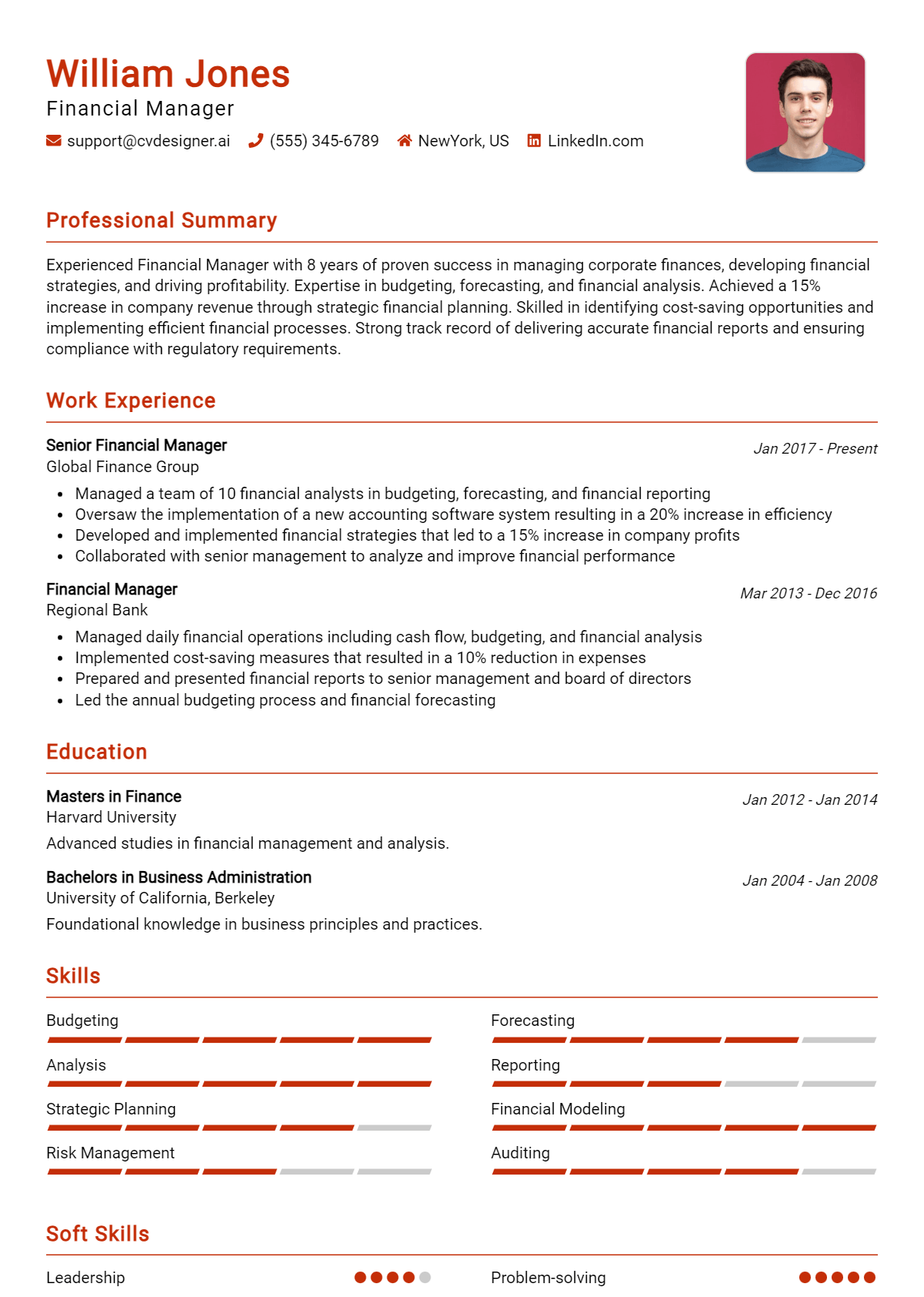 Financial Manager Resume Example