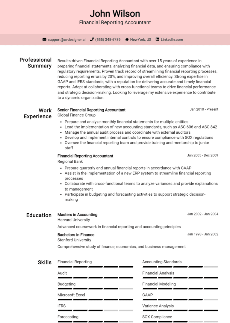 15 Financial Reporting Accountant Resume Examples And Templates for 2025 (Downloadable)