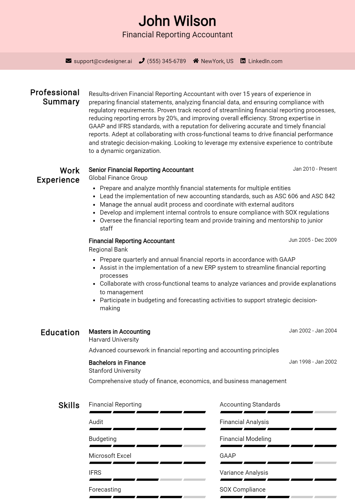 Financial Reporting Accountant Resume Example