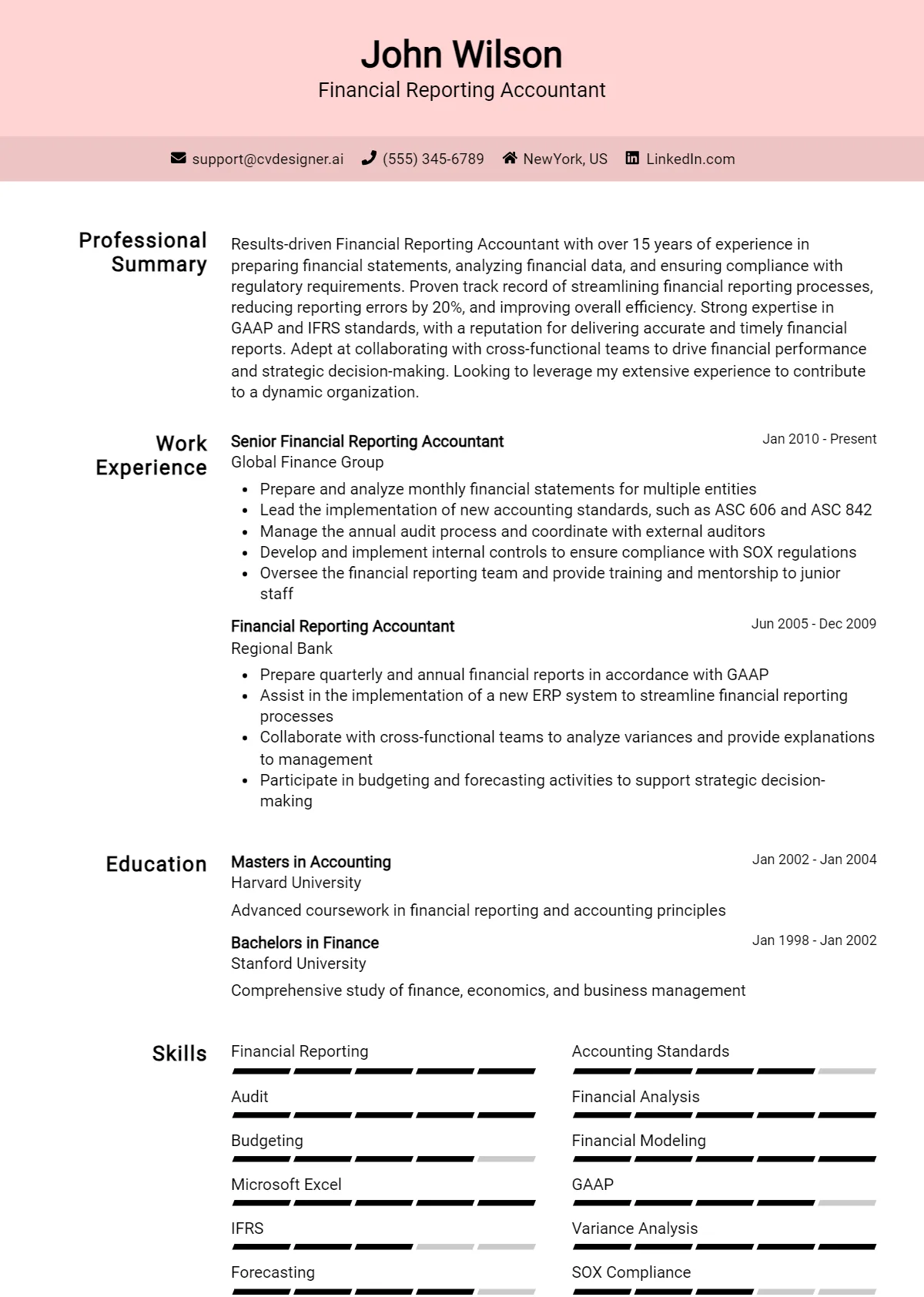 Financial Reporting Accountant Resume Example