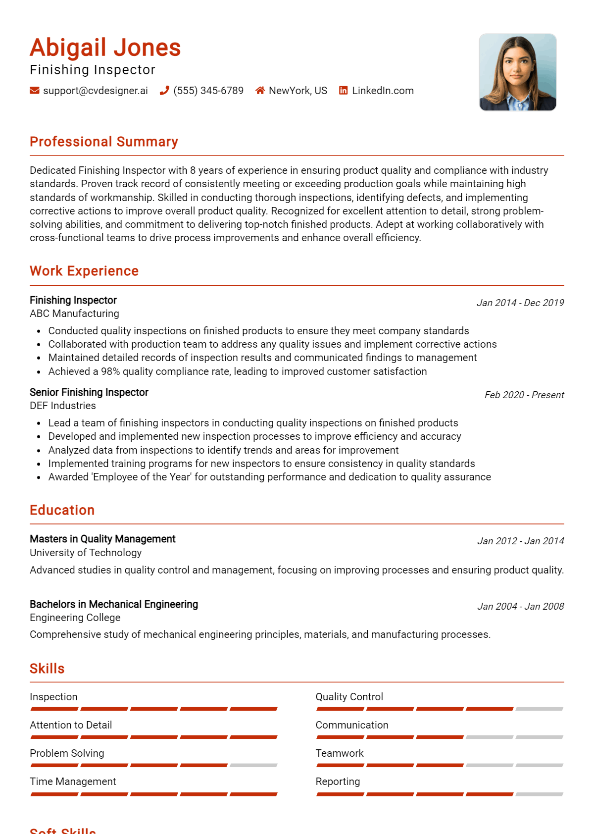 Finishing Inspector Resume Example