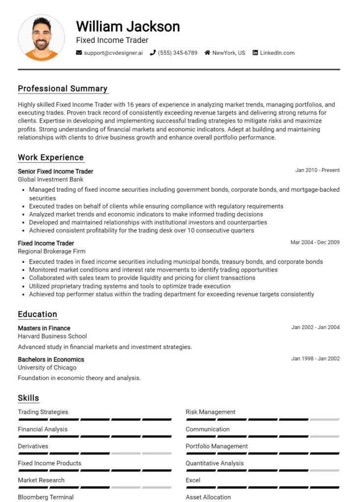 Fixed Income Trader Resume Example