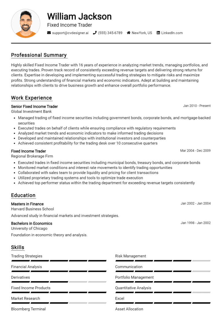 18 Fixed Income Trader Resume Examples And Templates for 2025: Top Tips