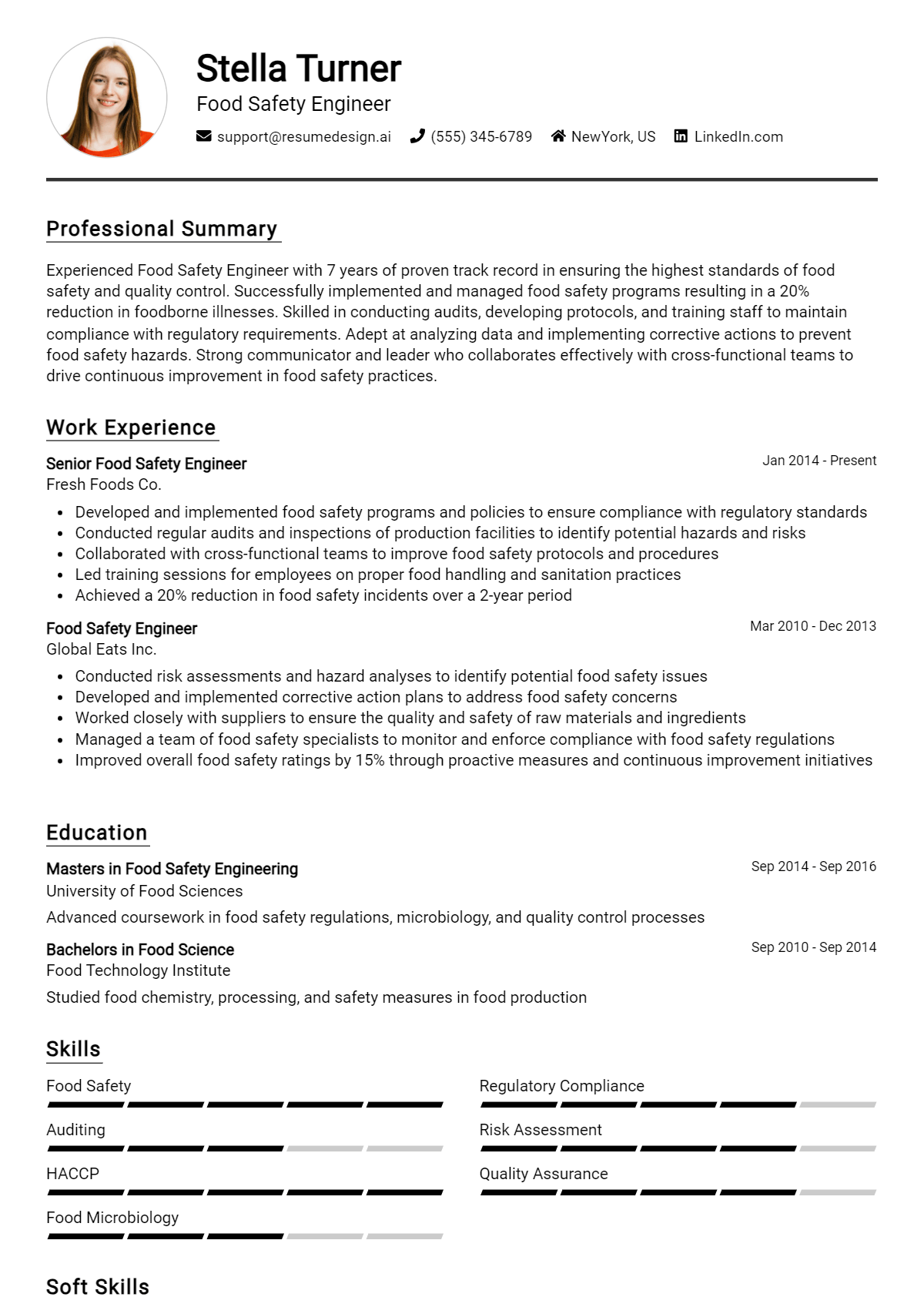 Food Safety Engineer Resume Example