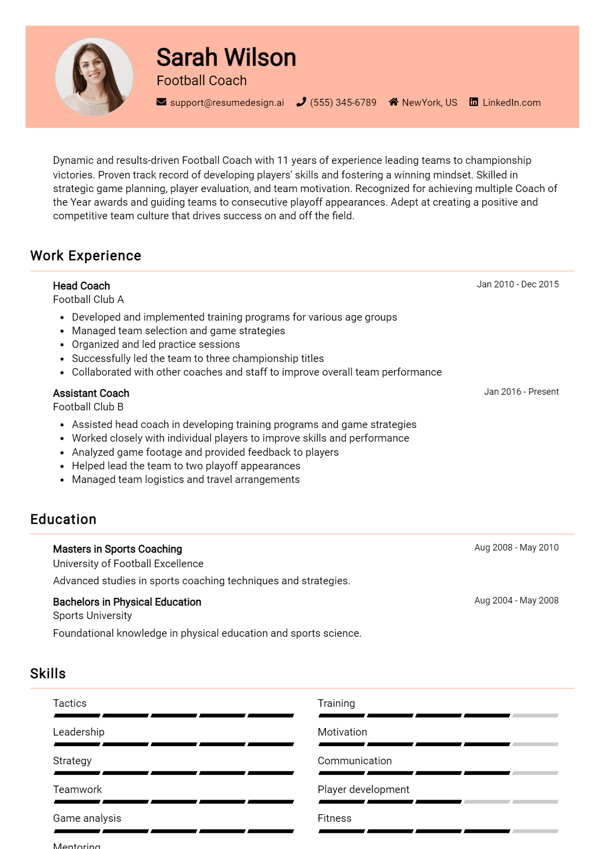 Football Coach Resume Example