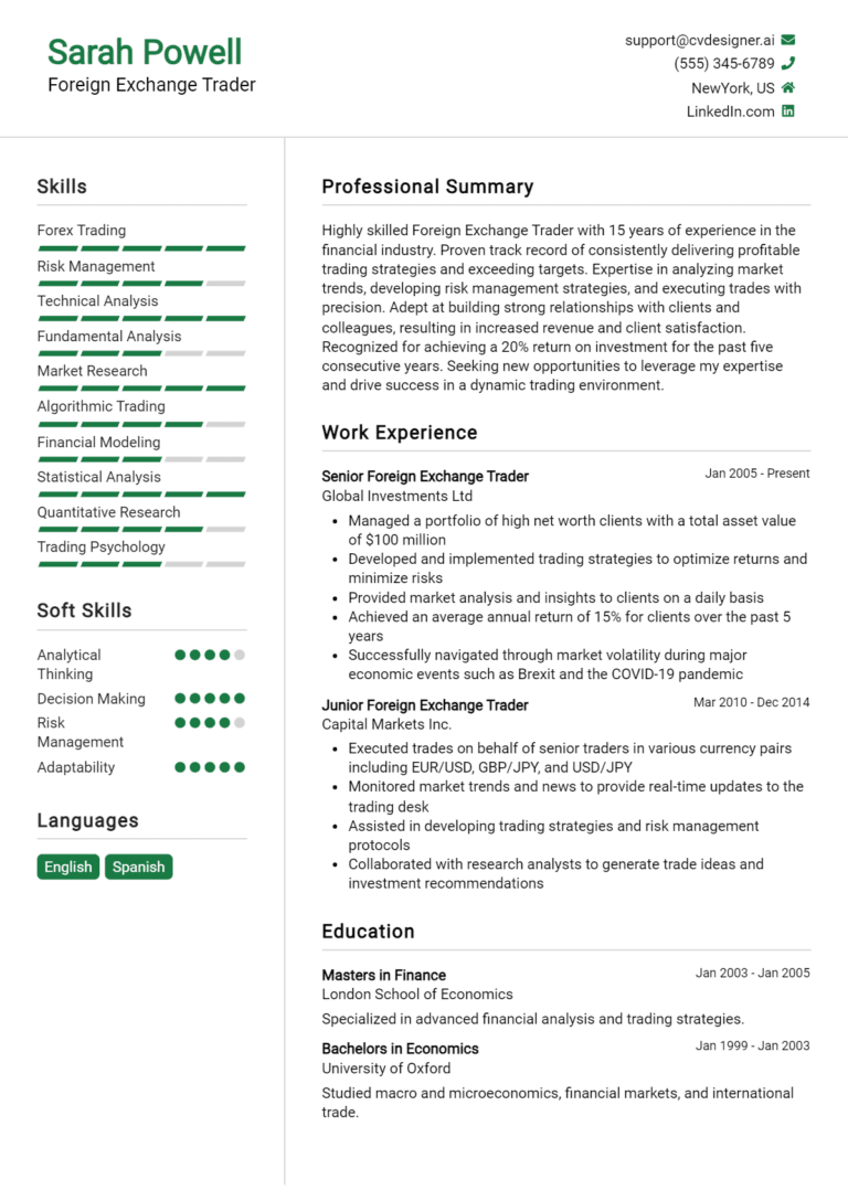 18 Foreign Exchange Trader Resume Examples And Templates for 2025