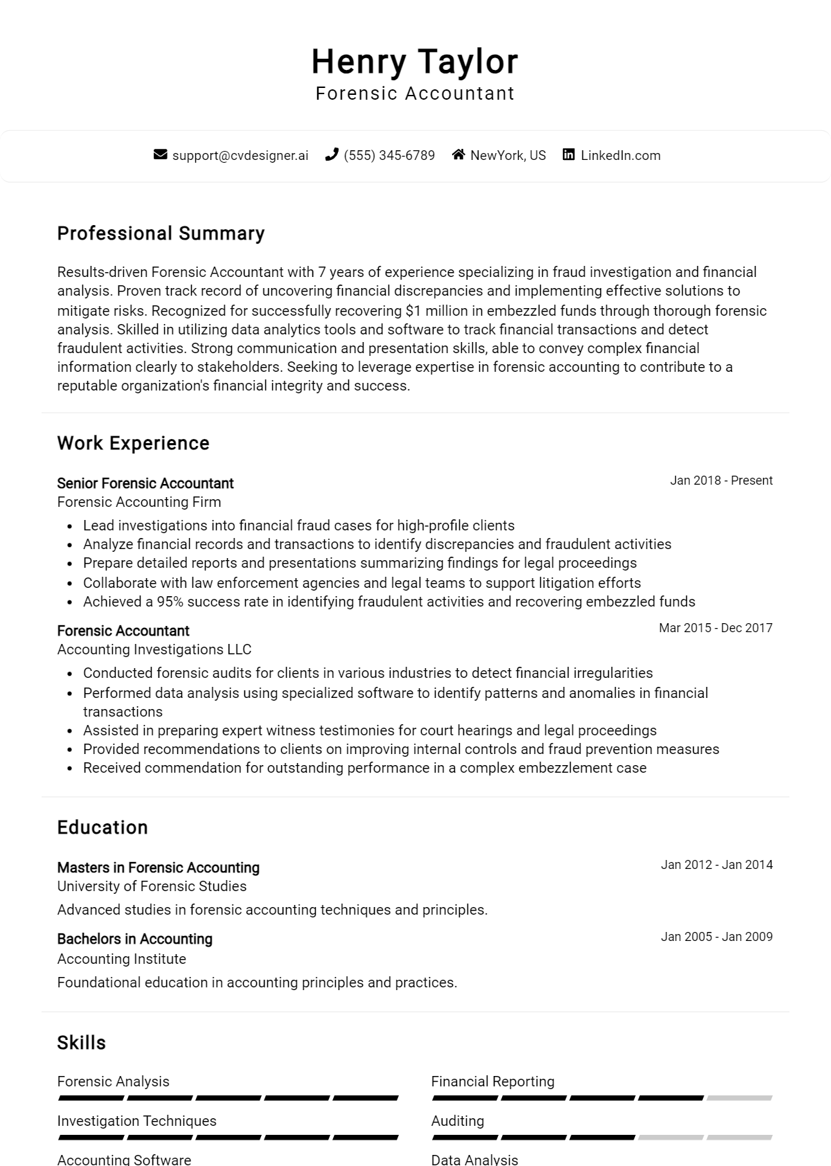 Forensic Accountant Resume Example