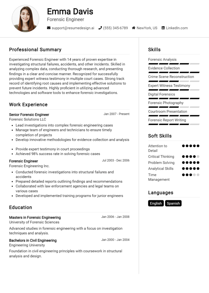 Forensic Engineer Resume Example