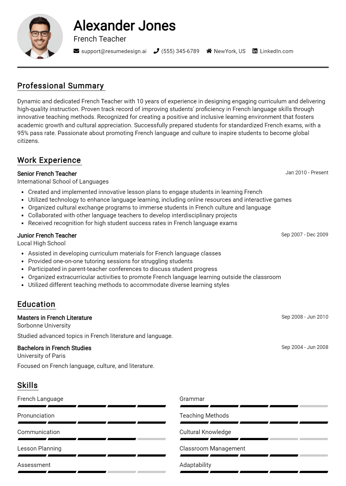 French Teacher Resume Example