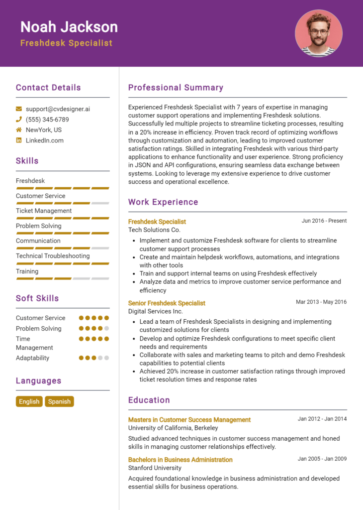 Freshdesk Specialist Resume Example