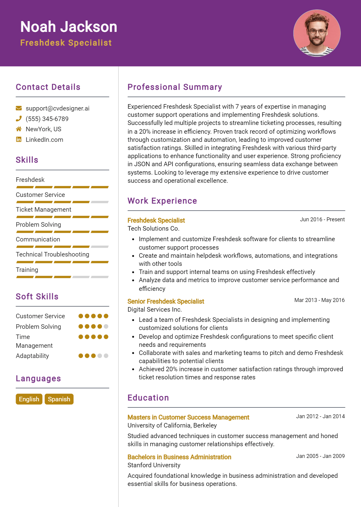 Freshdesk Specialist Resume Example