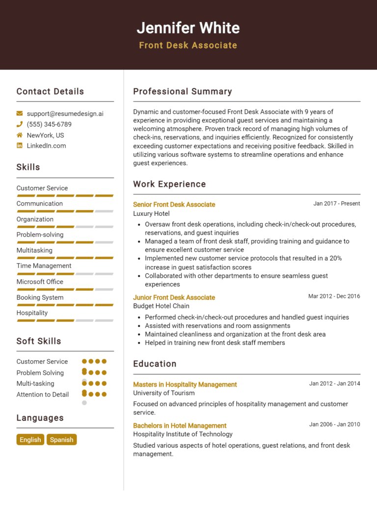 15 Front Desk Associate Resume Examples And Templates for 2025 (Downloadable)
