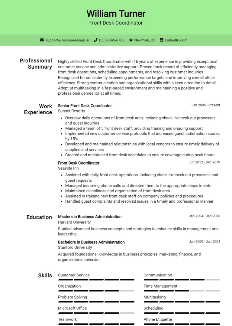 25 Front Desk Coordinator Resume Examples And Templates for 2025