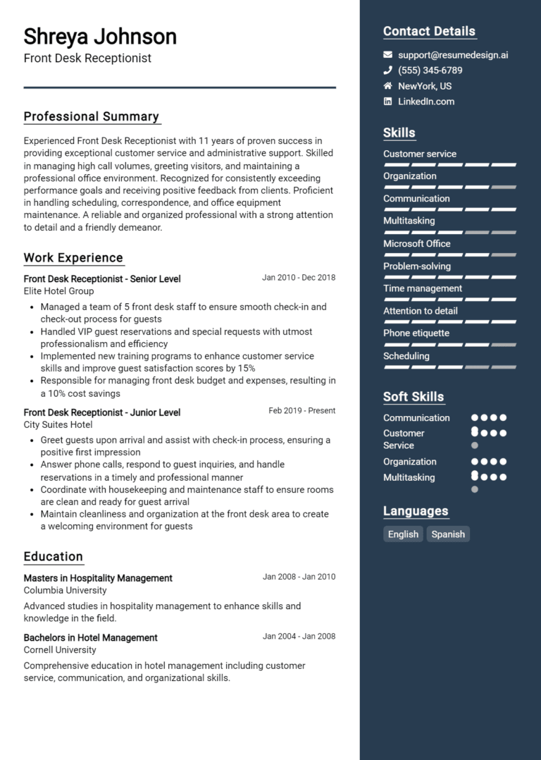 15 Front Desk Receptionist Resume Examples And Templates for 2025