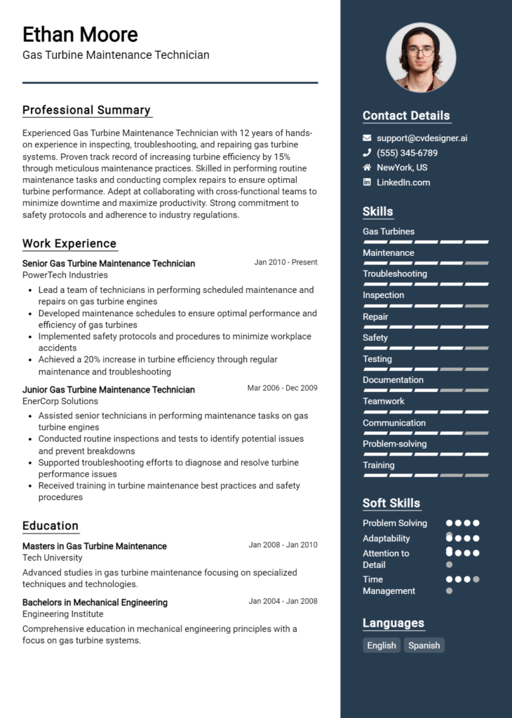 Gas Turbine Maintenance Technician Resume Example