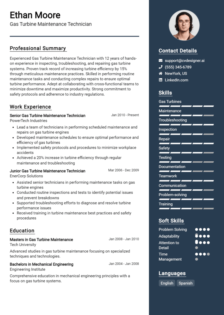9 Gas Turbine Maintenance Technician Resume Examples And Templates for 2025