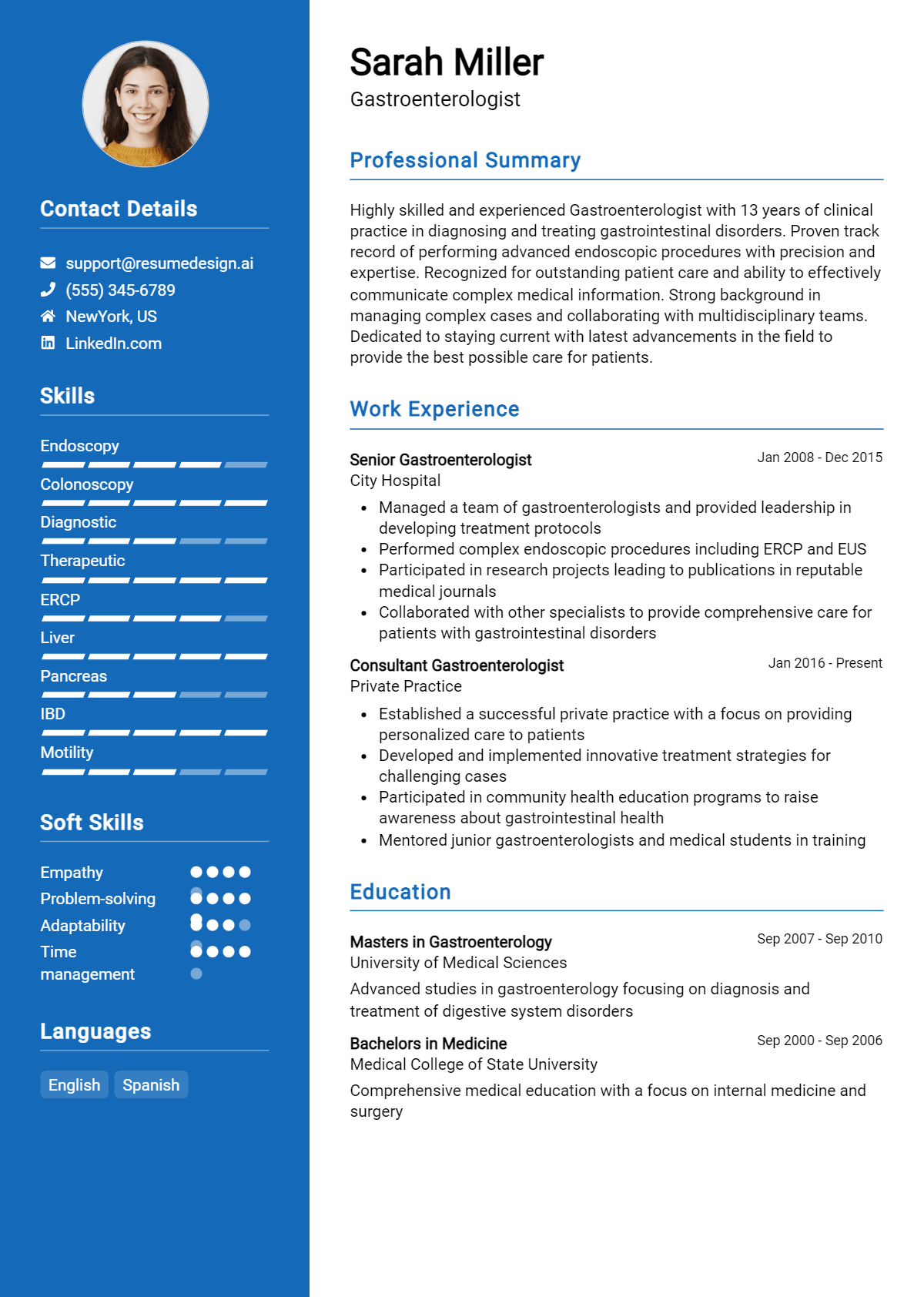 Gastroenterologist Resume Example