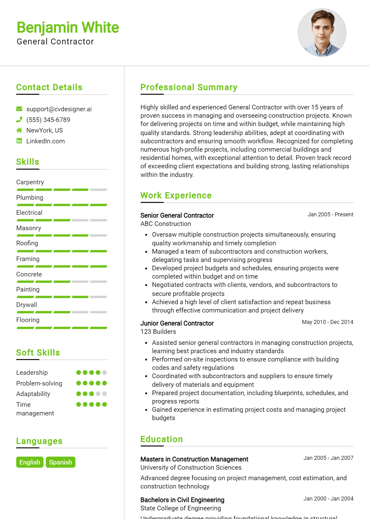 General Contractor Resume Example