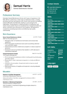 25 Maintenance Manager Resume Examples - General Maintenance Worker Resume Example 214x300 