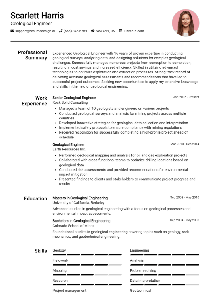 Geological Engineer Resume Example