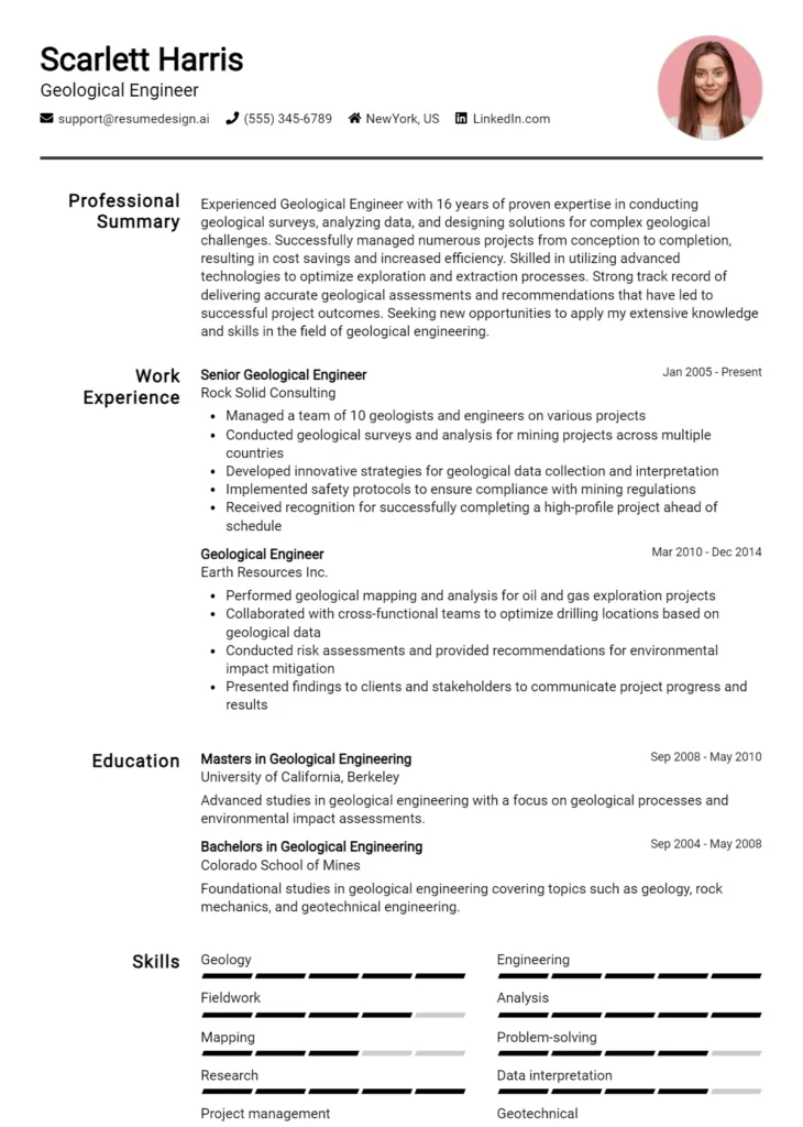 Geological Engineer Resume Example