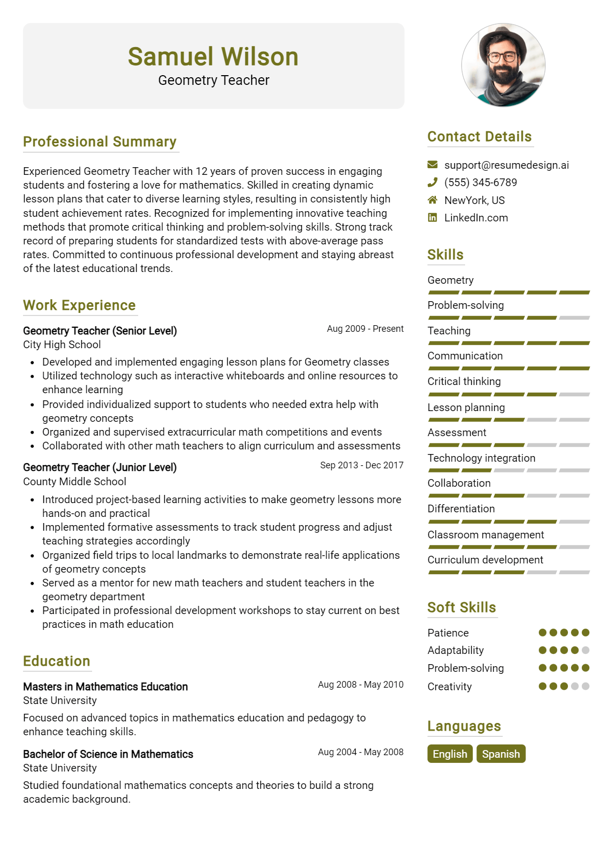 Geometry Teacher Resume Example