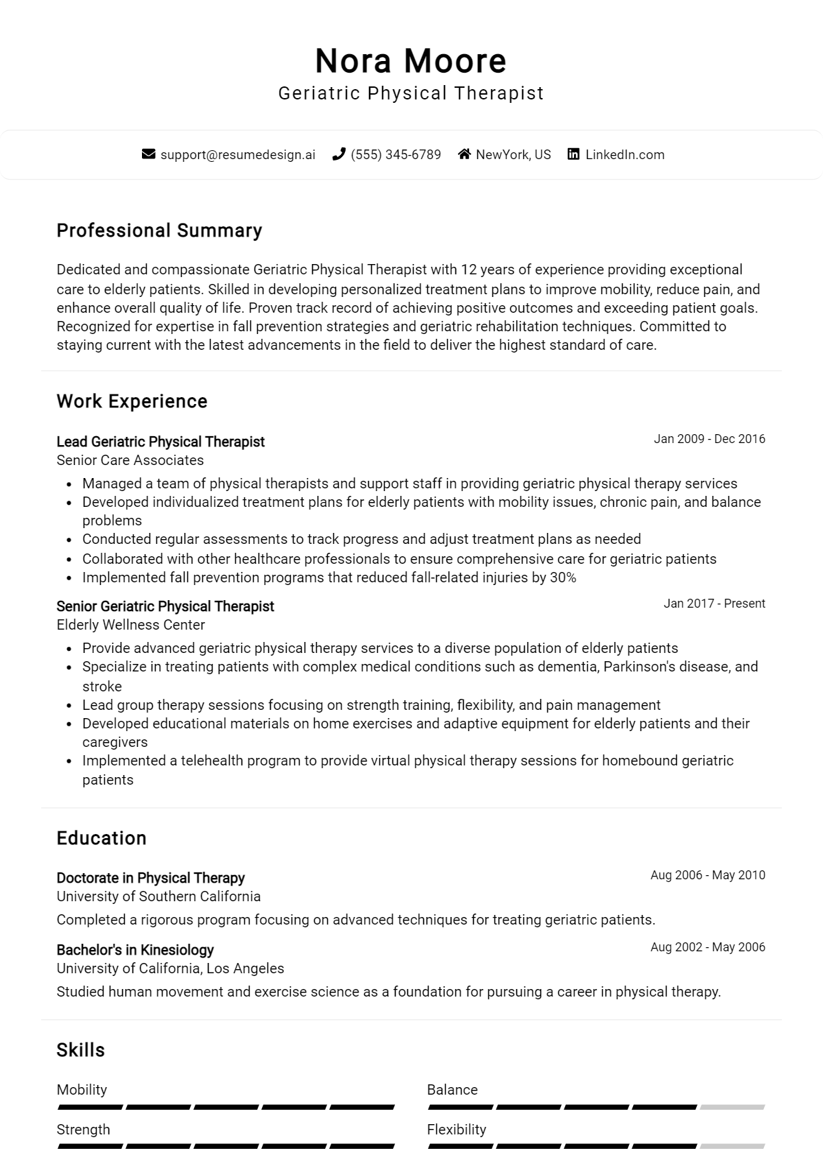 Geriatric Physical Therapist Resume Example