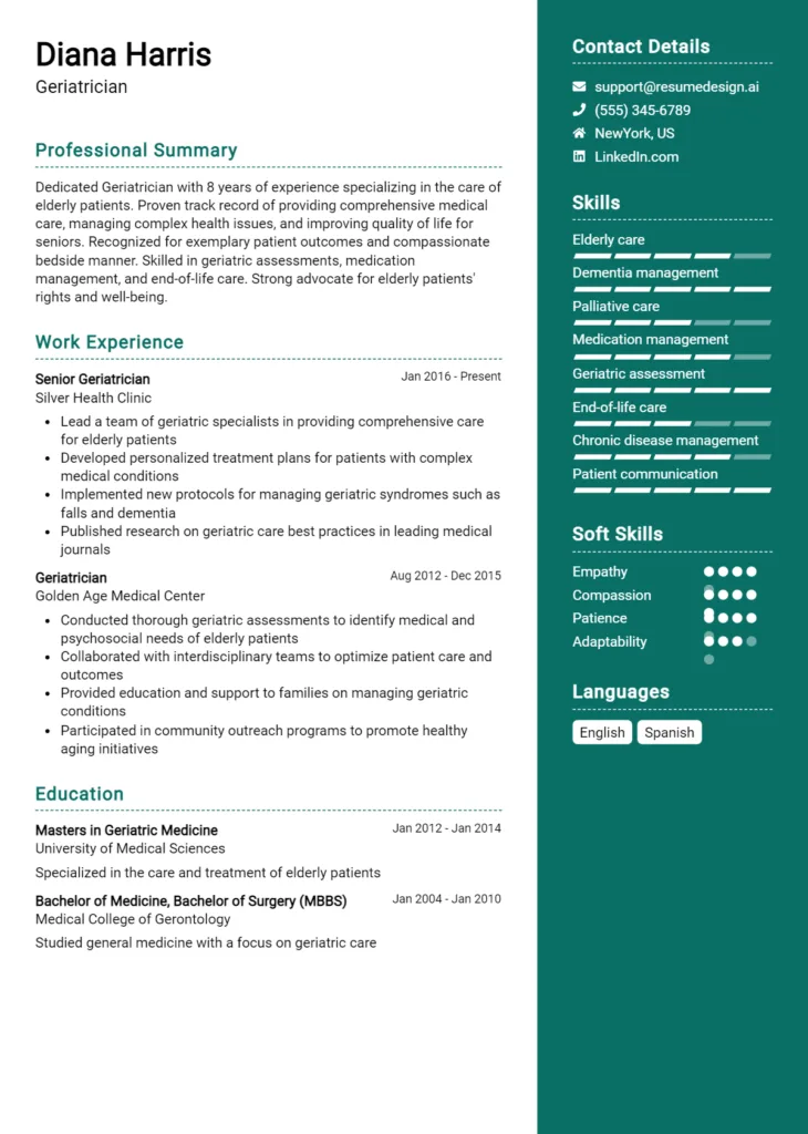 Geriatrician Resume Example