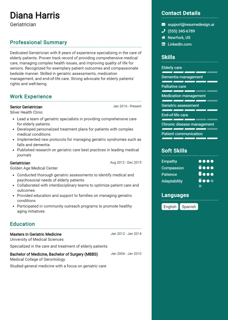 35 Geriatrician Resume Examples And Templates for 2025: Expert Tips