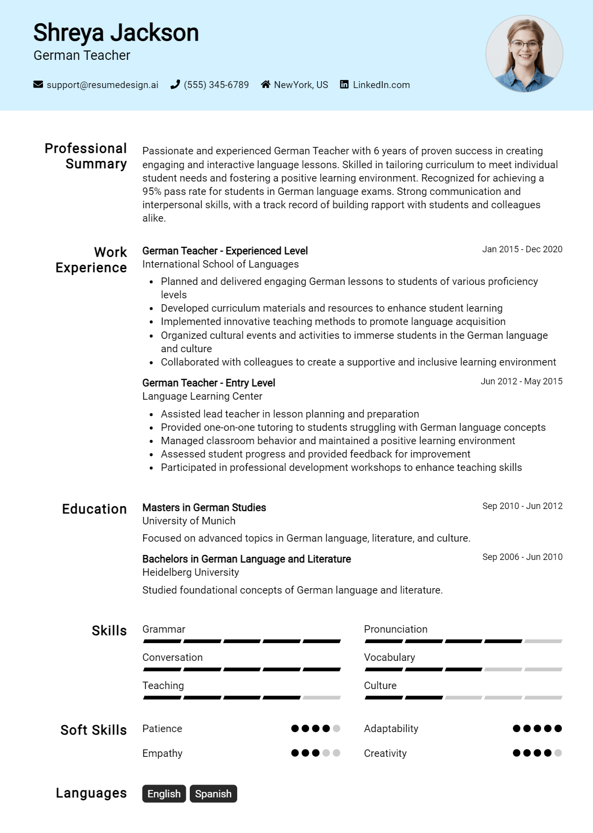 German Teacher Resume Example