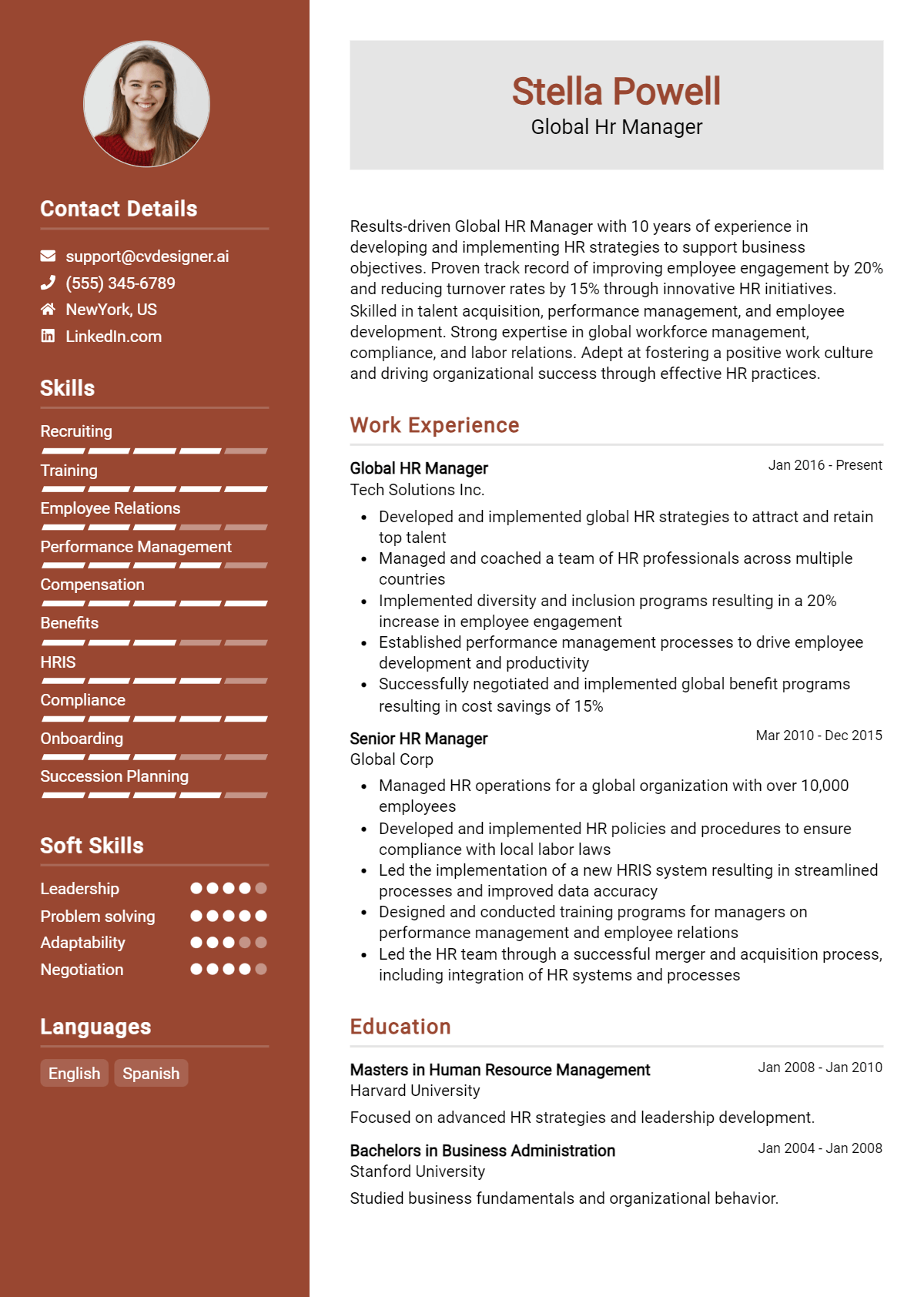 Global Hr Manager Resume Example