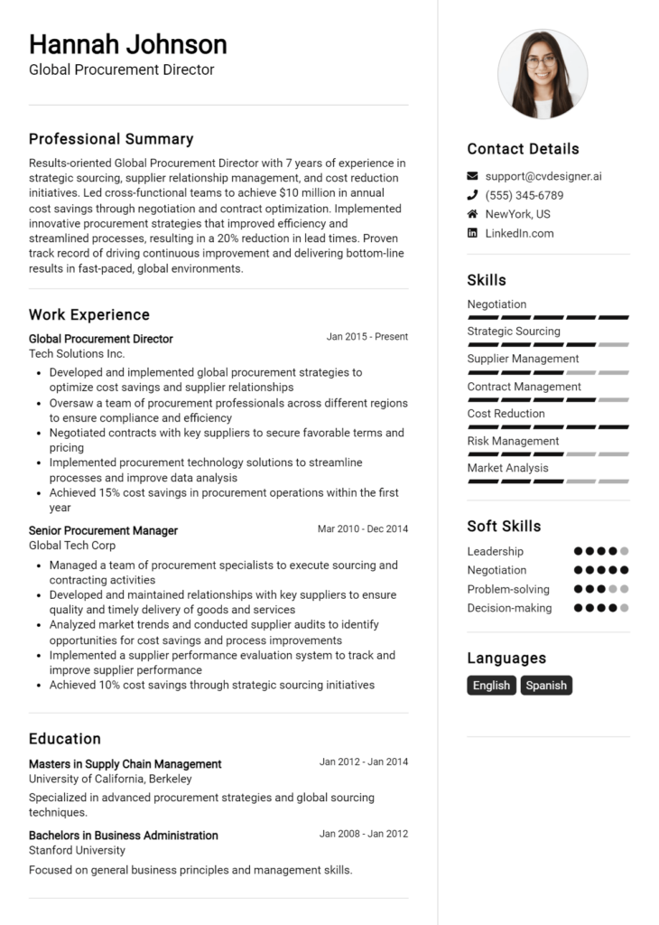 Global Procurement Director Resume Example