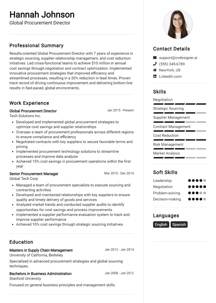 Global Procurement Director Resume Example