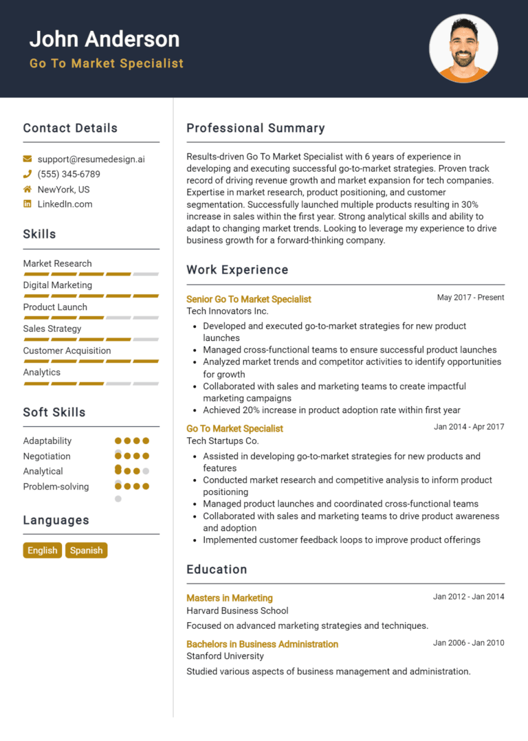 27 Go-to-Market Specialist Resume Examples And Templates for 2025 (Downloadable)