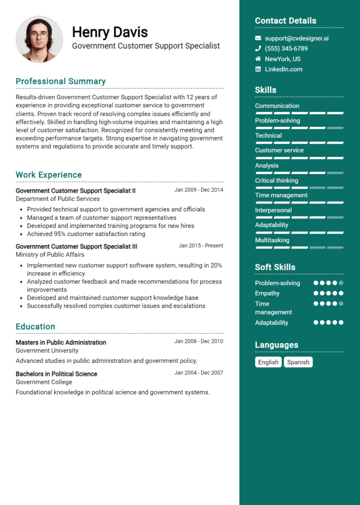 Government Customer Support Specialist Resume Example