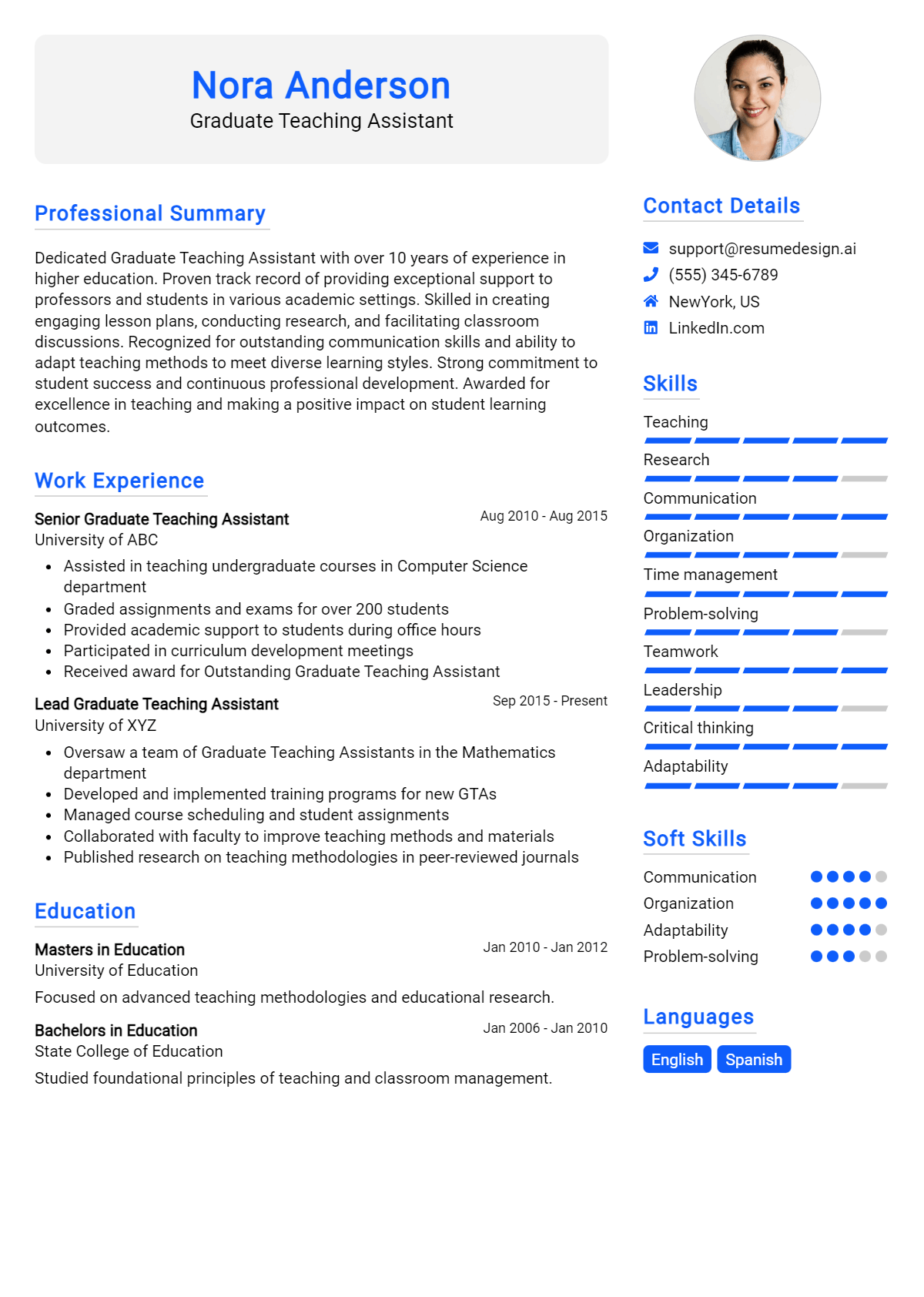 Graduate Teaching Assistant Resume Example