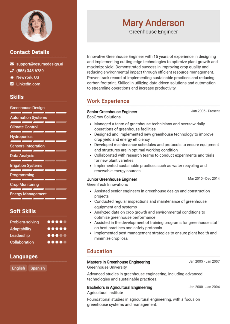 19 Greenhouse Engineer Resume Examples And Templates for 2025 (Downloadable)