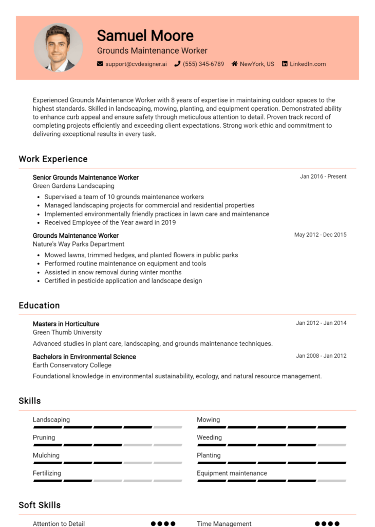 Grounds Maintenance Worker Resume Example