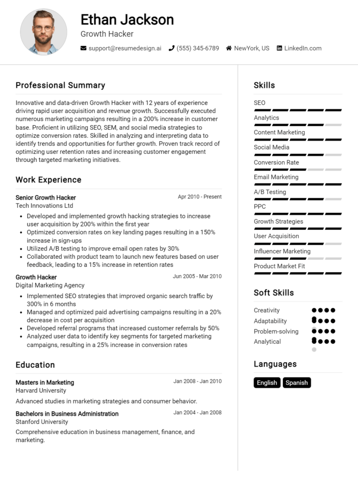 Growth Hacker Resume Example