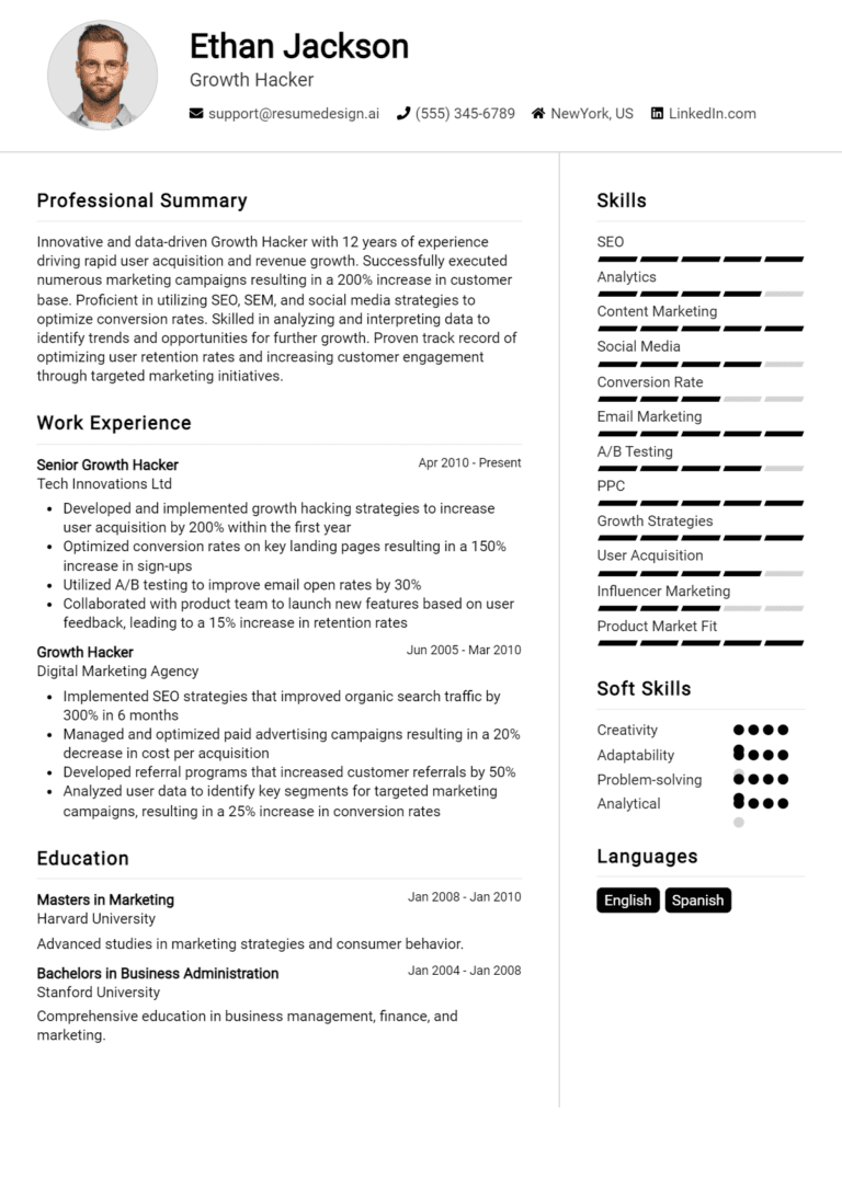 14 Growth Hacker Resume Examples And Templates for 2025: Top Tips