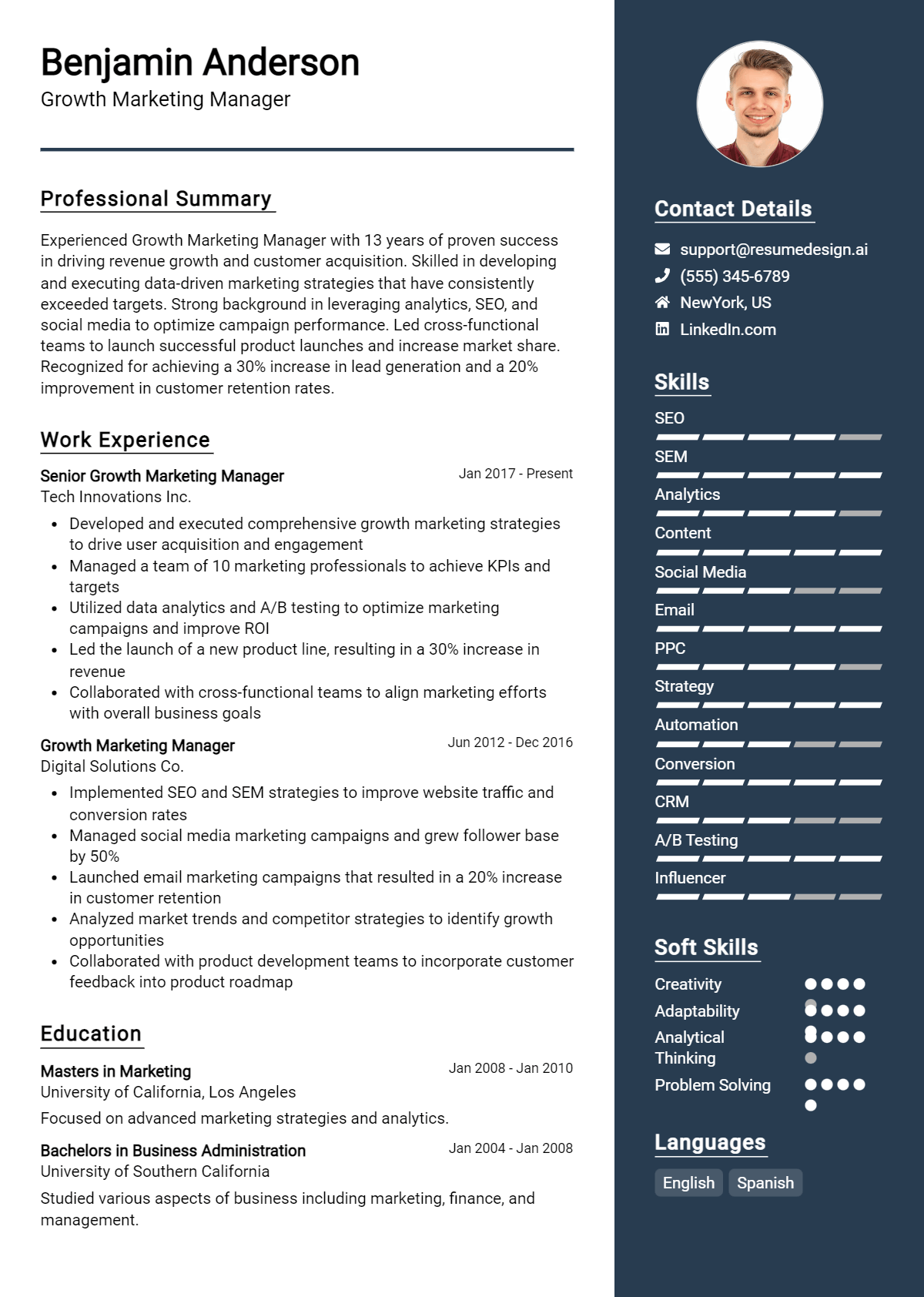 Growth Marketing Manager Resume Example