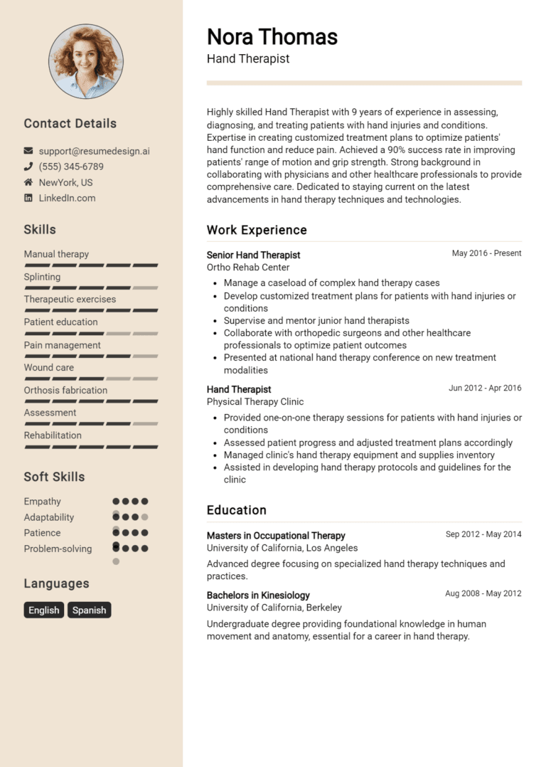16 Hand Therapist Resume Examples And Templates for 2025